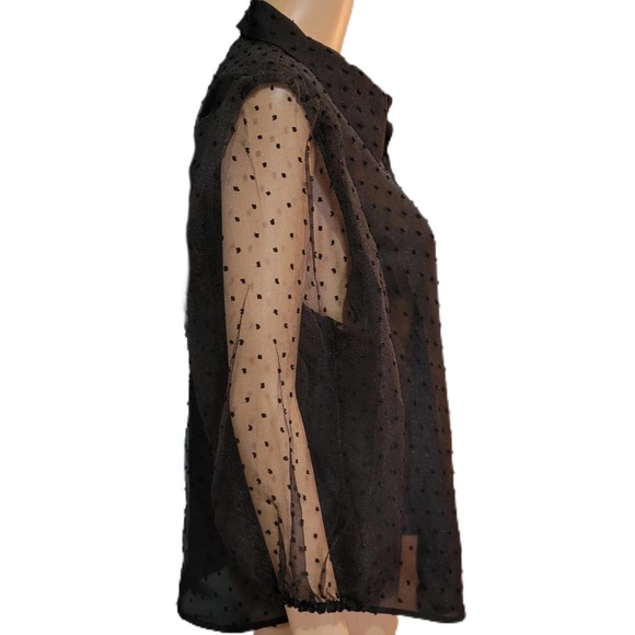 Andrew Marc New York swiss dot bubble sleeve semi sheer top medium NWT - Picture 3 of 5